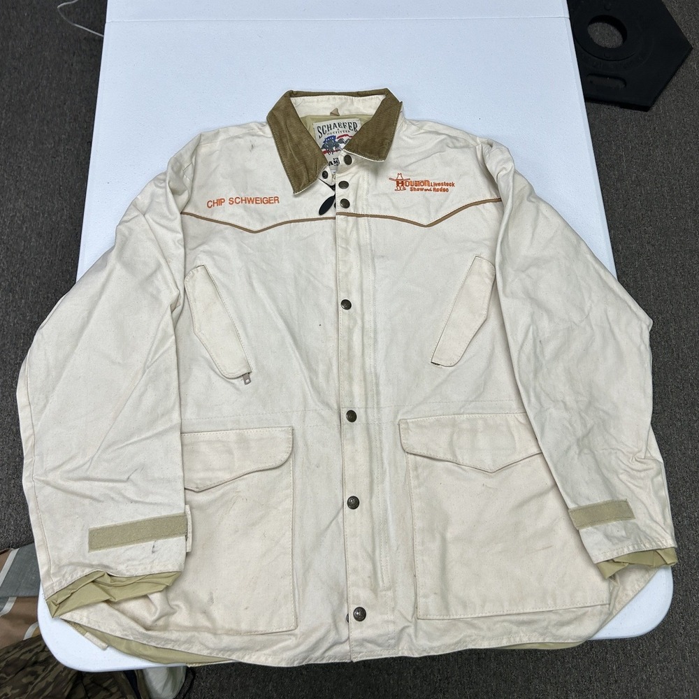 Schaefer Outfitter Ranch Jacket Mens Medium Cream Houston Rodeo Western Canvas